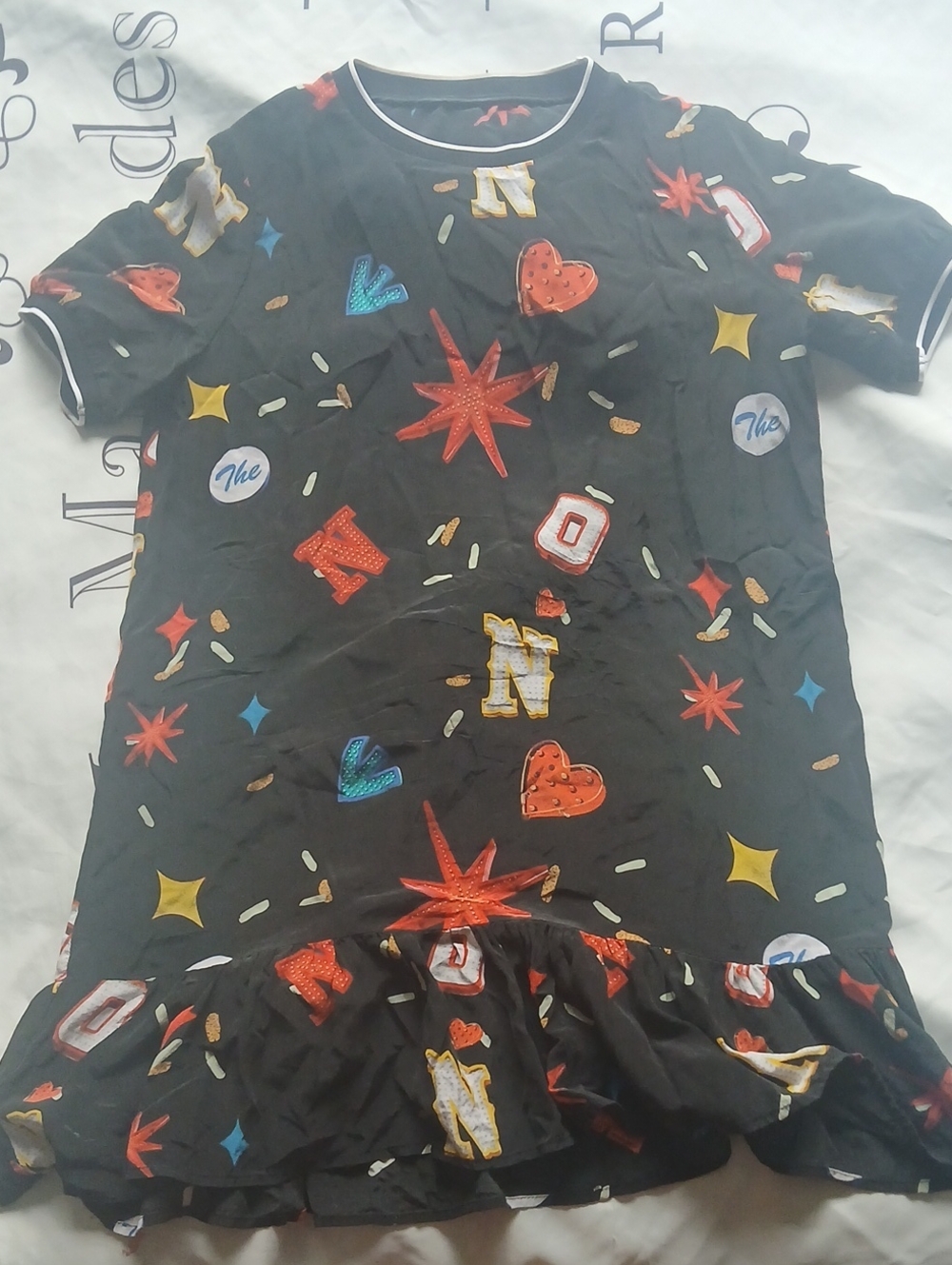 Women's Black Graphic Ruffle-Hem Dress -Un Branded Size L